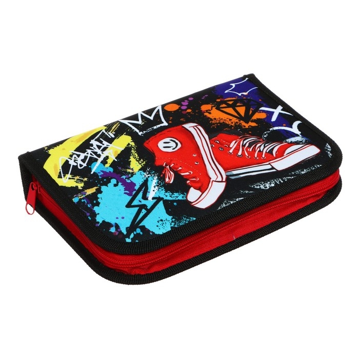 Пенал 3 секции, вкладка внутри, 140 х 210 х 40 мм, тканевый, Calligrata TOP Block Пенал 3 секции, вкладка внутри, 140 х 210 х 40 мм, тканевый, Calligrata TOP Block "Кеды"