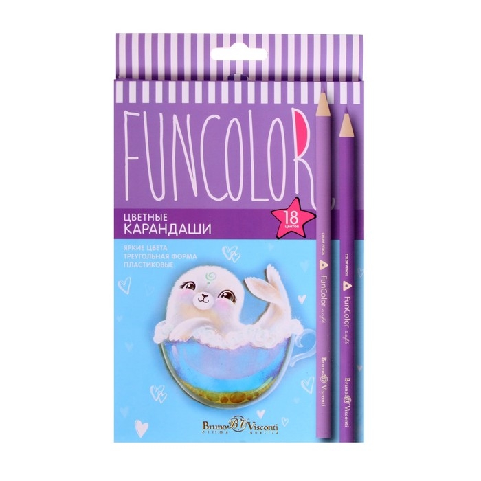 Карандаши 18 цветов BrunoVisconti. FunColor, пластиковые, трёхгранные, МИКС Карандаши 18 цветов BrunoVisconti. FunColor, пластиковые, трёхгранные, МИКС
