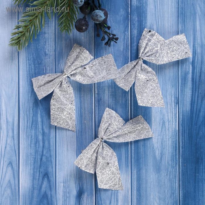 Украшение ёлочное Украшение ёлочное "Бант серебристый" (набор 6 шт) 6х6,5 см