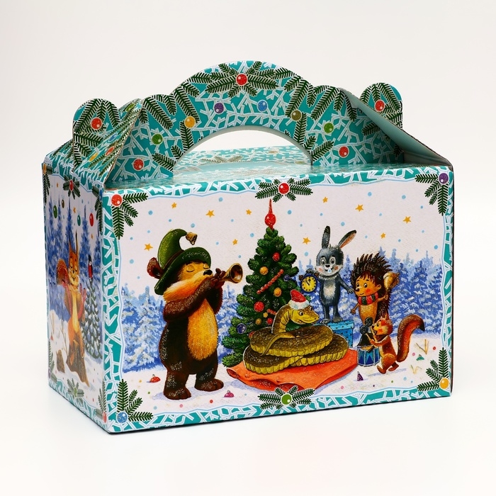 Подарочная коробка Подарочная коробка "Лесные гости" новогодняя Чемоданчик средний 20 x 12 x 19 см