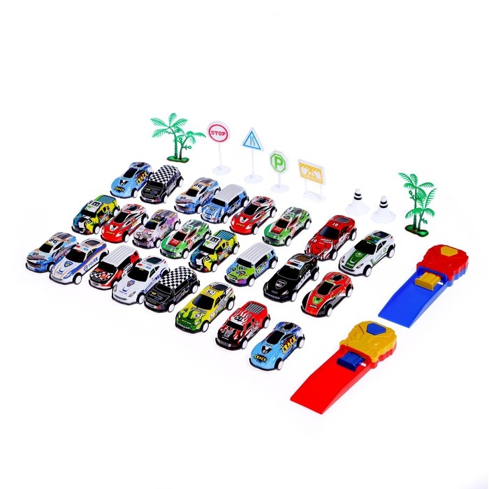 Игровой набор «Город», 24 металлические машинки с запуском и игровое поле Игровой набор «Город», 24 металлические машинки с запуском и игровое поле