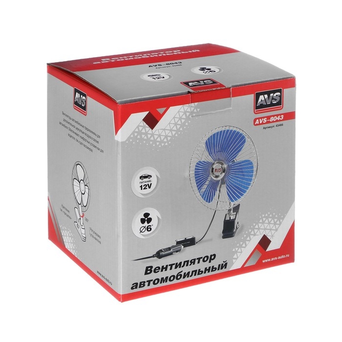 Вентилятор автомобильный AVS Comfort 8043, 12 В 6 Вентилятор автомобильный AVS Comfort 8043, 12 В 6", металл, серебристый