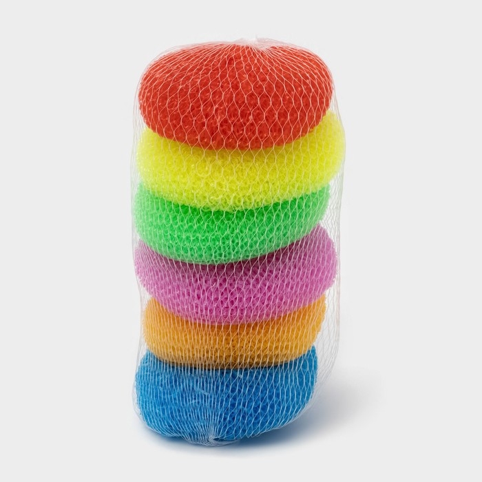 Губки для посуды Доляна «Бублик», 6 шт, пластик, 7×7×2,5 см, цвет МИКС Губки для посуды Доляна «Бублик», 6 шт, пластик, 7×7×2,5 см, цвет МИКС