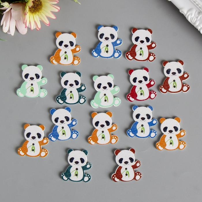 Набор пуговиц декоративных дерево Набор пуговиц декоративных дерево "Панда с бамбуком" набор 15 шт МИКС 2,7х2,5 см