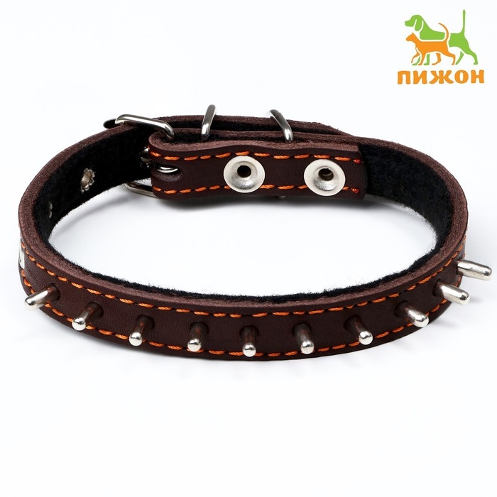 Ошейник кожаный на синтепоне, Ошейник кожаный на синтепоне, "Ёж" 36 х 1.5 см, ОШ 20-30 см, коричневый