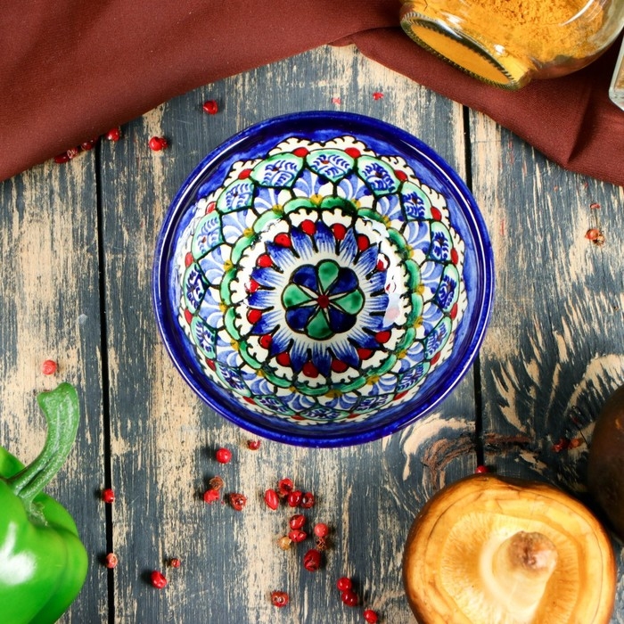 Пиала Риштанская Керамика  Пиала Риштанская Керамика "Узоры", 11,5 см, большая, микс