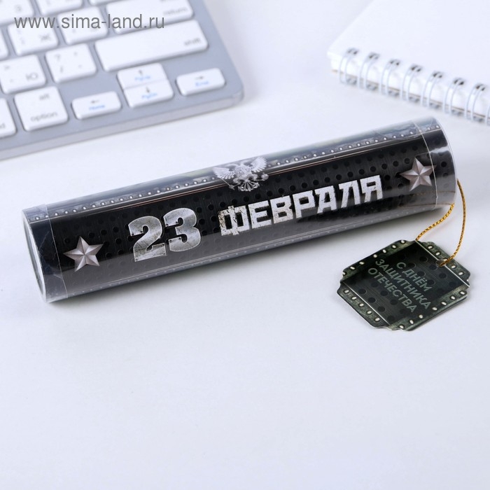 Ручка шариковая синяя паста в тубусе Ручка шариковая синяя паста в тубусе "23 февраля", пластик