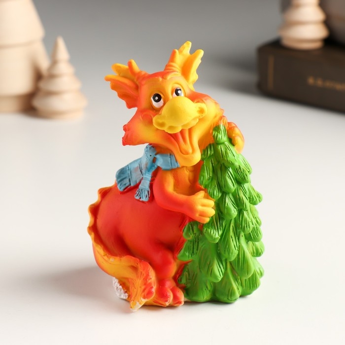 Копилка полистоун Копилка полистоун "Рыжий дракон в шарфике с ёлочкой/мороженым" МИКС 7,5х6х10 см