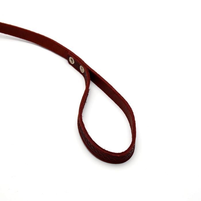 Поводок кожаный однослойный тиснёный, удлиненный,  2 м х 1,6 см  коричневый Поводок кожаный однослойный тиснёный, удлиненный,  2 м х 1,6 см  коричневый