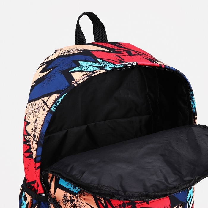 Рюкзак школьный из текстиля на молнии, 3 кармана, цвет красный/синий