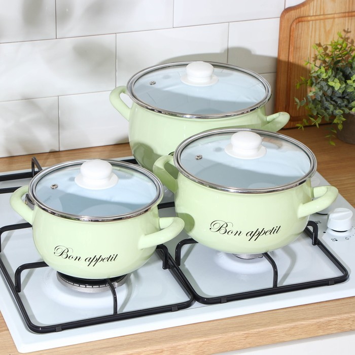 Набор кастрюль «Лайм», 3 предмета: 2,1 л, 3,1 л, 4 л, индукция, цвет светло-зелёный Набор кастрюль «Лайм», 3 предмета: 2,1 л, 3,1 л, 4 л, индукция, цвет светло-зелёный