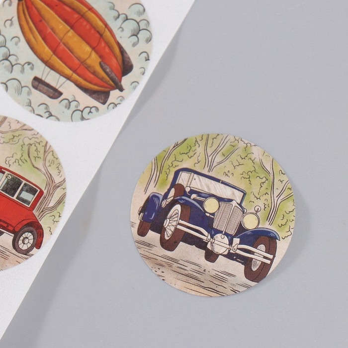 Наклейка бумага Наклейка бумага "Ретро транспорт" d=3,8 см 252 шт в рулоне