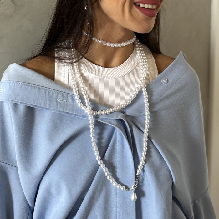 Портупея «Сумочка» жемчужная капля, цвет белый в серебре, 162 см Портупея «Сумочка» жемчужная капля, цвет белый в серебре, 162 см