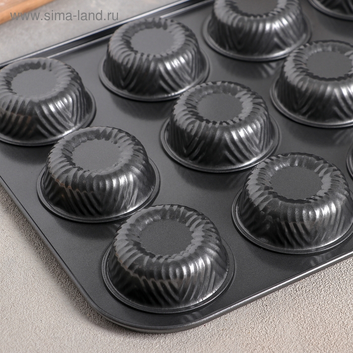 Форма для выпечки Доляна «Пудинг», 35×27×3 см, 12 ячеек, антипригарное покрытие, цвет чёрный Форма для выпечки Доляна «Пудинг», 35×27×3 см, 12 ячеек, антипригарное покрытие, цвет чёрный