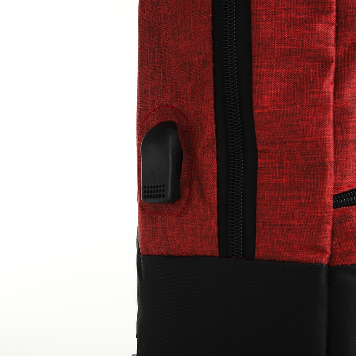 Рюкзак городской с USB из текстиля на молнии, 2 кармана, цвет чёрный/красный Рюкзак городской с USB из текстиля на молнии, 2 кармана, цвет чёрный/красный