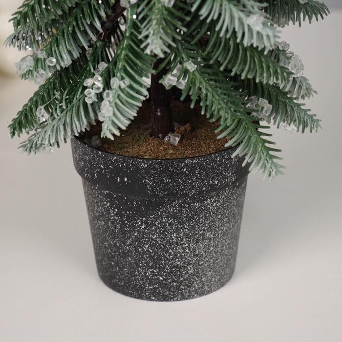 Искусственная ёлка настольная «Зимнее волшебство. Заснеженная с капельками» в горшочке, 34 см, ветки литые отгибаются