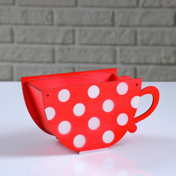 Кашпо деревянное  Кашпо деревянное "Чашка в горошек", красный, 20×9×11 см