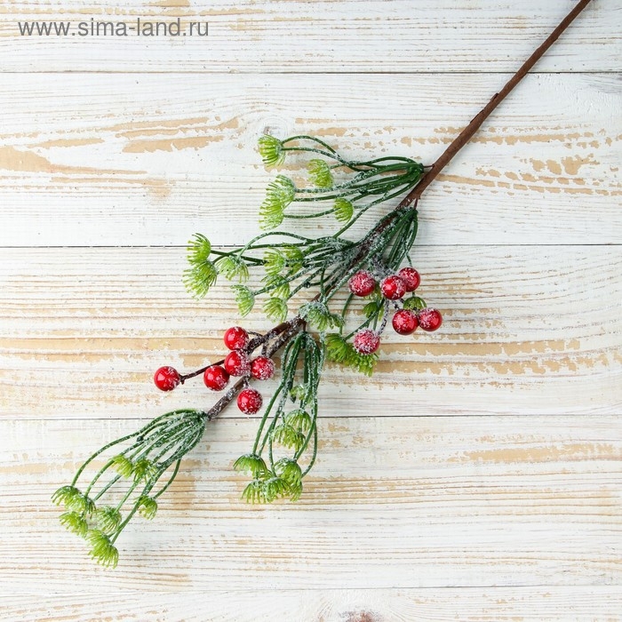 Декор  Декор "Зимняя магия" веточка зелёная ягоды иней 42 см