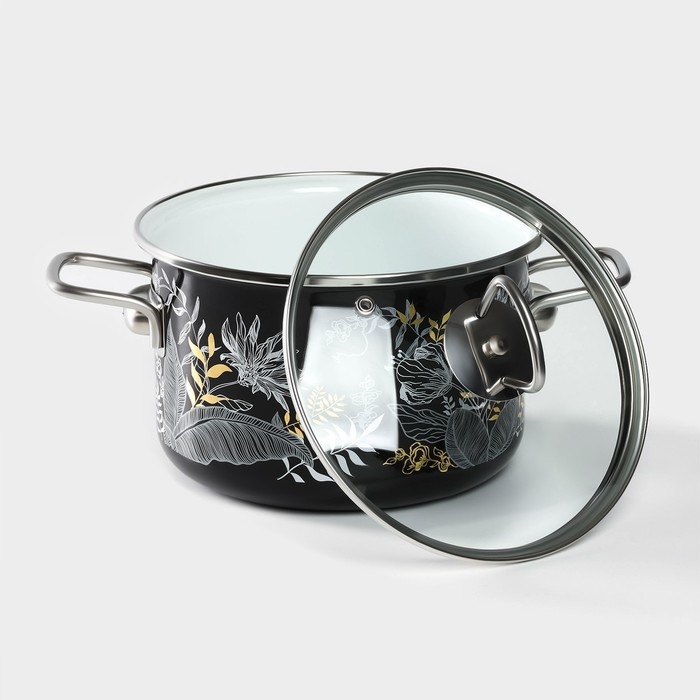 Кастрюля эмалированная Magia, 3 л, стеклянная крышка, индукция, черный Кастрюля эмалированная Magia, 3 л, стеклянная крышка, индукция, черный