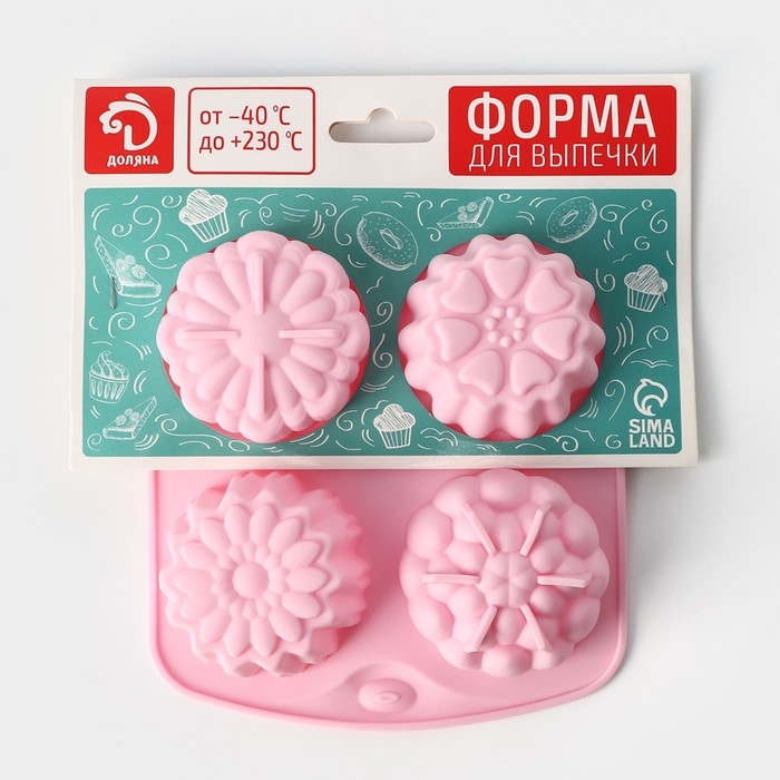 Форма для выпечки Доляна &laquo;Цветы. Цветочная долина&raquo;, силикон, 14&times;16 см, 4 ячейки, цвет МИКС