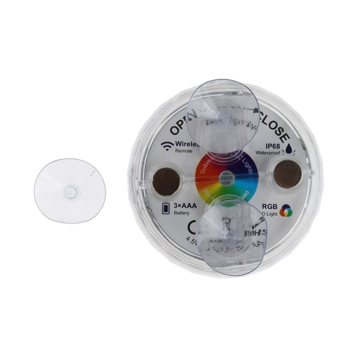 Светильник подводный с ПДУ, 13 LED, 4 Вт, IP68, RGB, таймер, от батареек 3*AAA (не в компл.)   99494 Светильник подводный с ПДУ, 13 LED, 4 Вт, IP68, RGB, таймер, от батареек 3*AAA (не в компл.)   99494