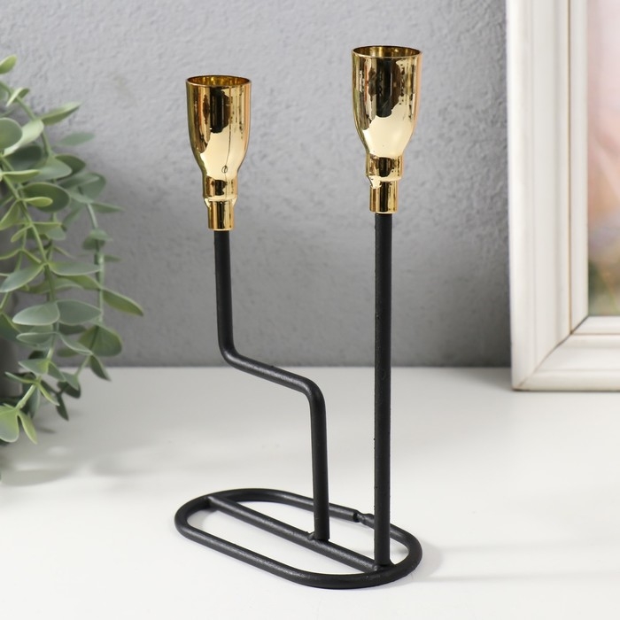 Подсвечник металл на 2 свечи Подсвечник металл на 2 свечи "Перс" чёрный с золотом 12,7х5,8х20,5 см