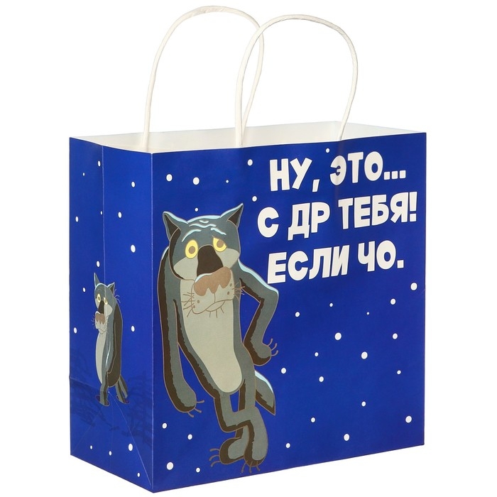 Пакет подарочный Пакет подарочный "С Др тебя если чо" 22х22х11 см, крафт, упаковка, Жил-был Пес
