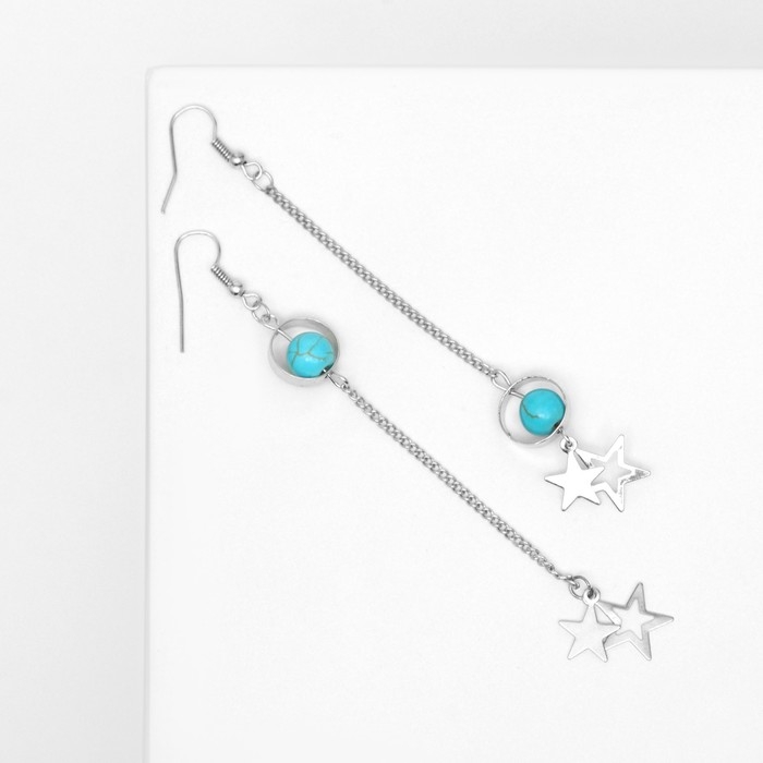 Серьги «Звёзды» бирюза, цвет голубой в серебре Серьги «Звёзды» бирюза, цвет голубой в серебре