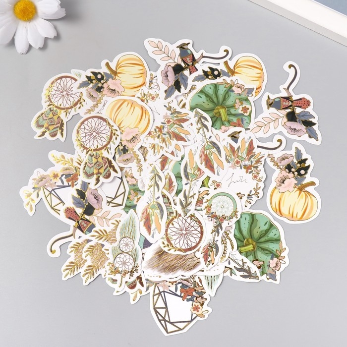 Наклейки для творчества "Бохо" тиснение золото набор 48 шт 9х7х0,8 см