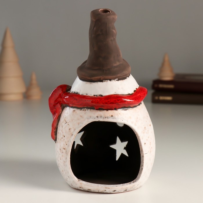 Подсвечник керамика на 1 свечу Подсвечник керамика на 1 свечу "Пухлый снеговичок со звёздочками" 8,9х10,2х16,3 см