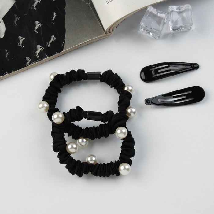 Набор для волос Набор для волос "Глория шик" (2 резинки 5 см, 2 невидимки 5 см) чёрный