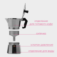 Кофеварка гейзерная Доляна Alum, на 3 чашки, 150 мл