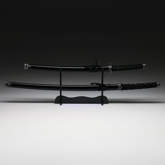 Сув. изделие катаны 2в1 на подставке, ножны дерево, черные глянец 78/103 см