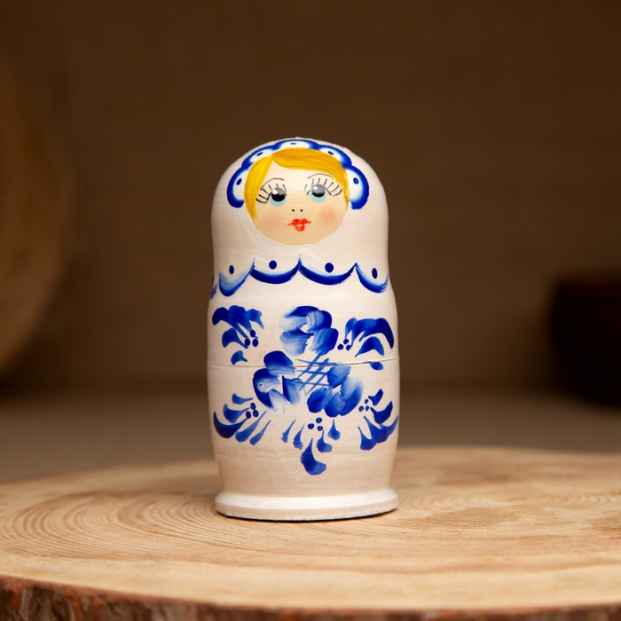 Матрёшка «Гжель», белое платье, 3 кукольная, 9 см Матрёшка «Гжель», белое платье, 3 кукольная, 9 см