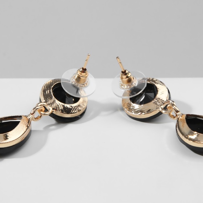 Серьги висячие со стразами «Драгоценность» капли, цвет чёрный в золоте, 9,5 см