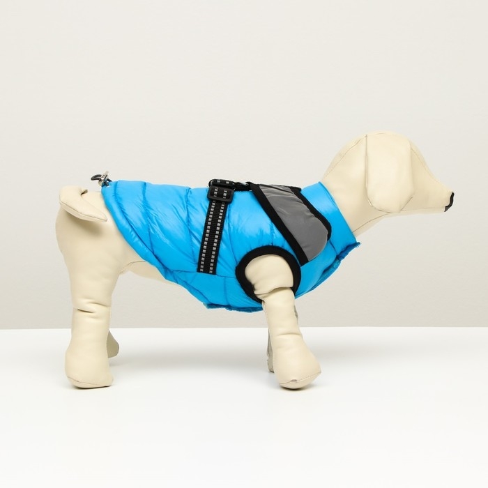 Куртка для собак со светоотражающей шлейкой, размер 16 (ДС 36, ОГ 46, ОШ 35), голубая
