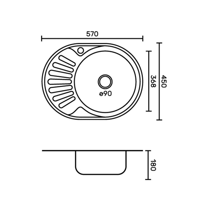 Мойка кухонная  Мойка кухонная "Владикс", врезная, с сифоном, 57х45 см, правая, нержавеющая сталь 0.6 мм