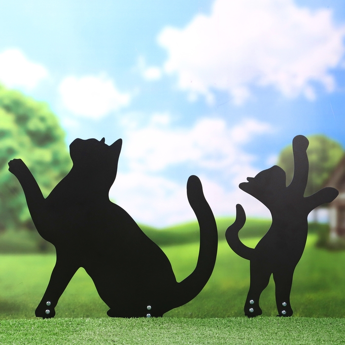 Набор садовых фигур  Набор садовых фигур "Кошачья семейка", 2 шт, 38х35см/19х33,5см, черные