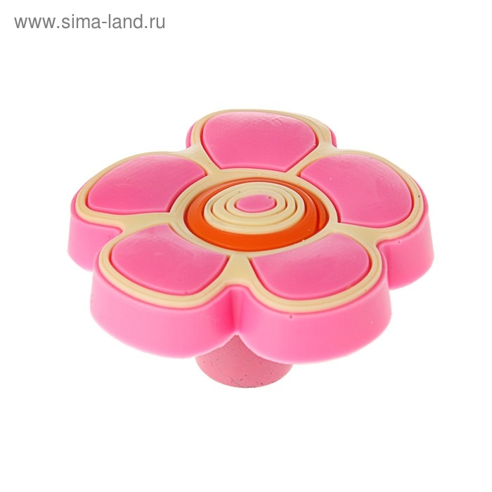 Ручка кнопка детская KID 024,  Ручка кнопка детская KID 024, "Цветочек 2", резиновая, розовая