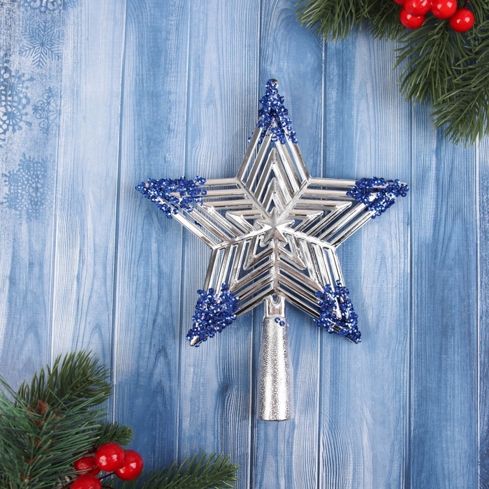 Наконечник Наконечник "Звезда полоска объём" 18х14,5 см, серебристо-синий