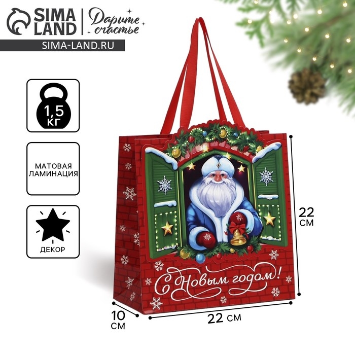 Пакет подарочный новогодний «Дедушка Мороз», 22 х 22 х 10 см , Новый год Пакет подарочный новогодний «Дедушка Мороз», 22 х 22 х 10 см , Новый год