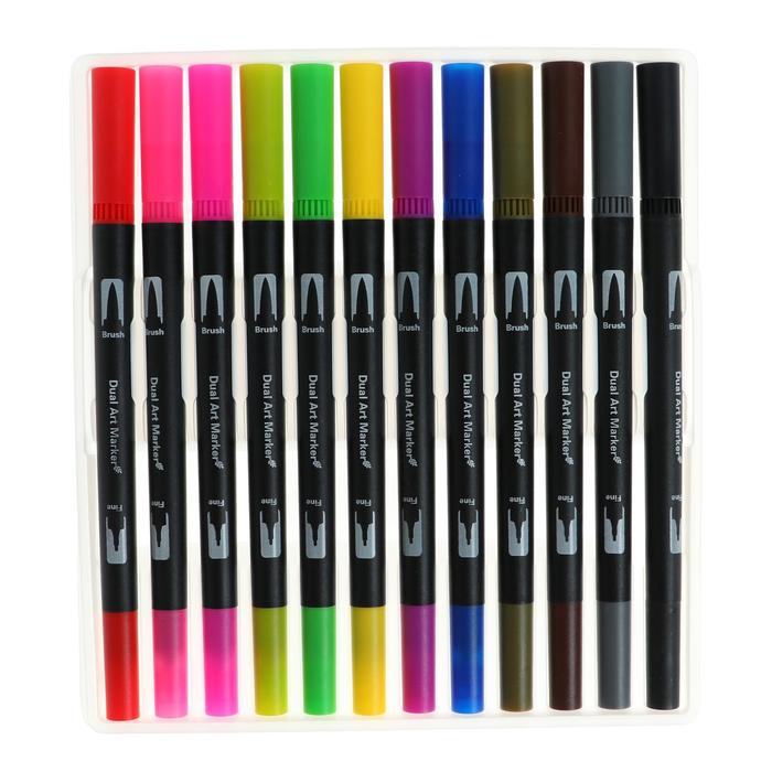 Набор профессиональных маркеров, 12 штук/12 цветов, двусторонний Набор профессиональных маркеров, 12 штук/12 цветов, двусторонний