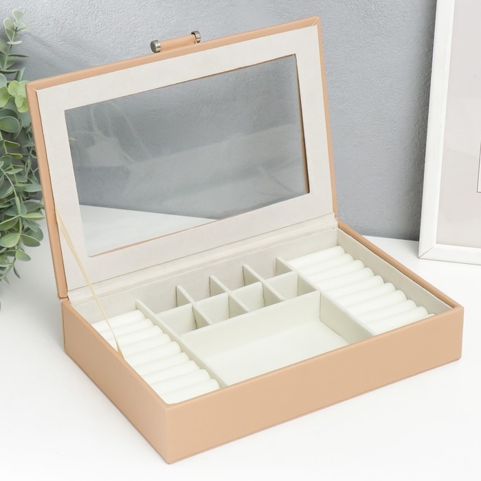 Шкатулка кожзам для украшений  Шкатулка кожзам для украшений "Хэмптонс" бежевая 5,5х27х18 см