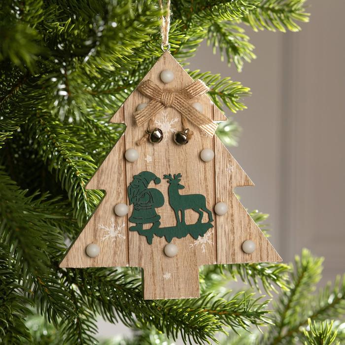 Ёлочная игрушка «Ёлочка с Дедом Морозом и оленем», от батареек, свечение тёплое белое Ёлочная игрушка «Ёлочка с Дедом Морозом и оленем», от батареек, свечение тёплое белое