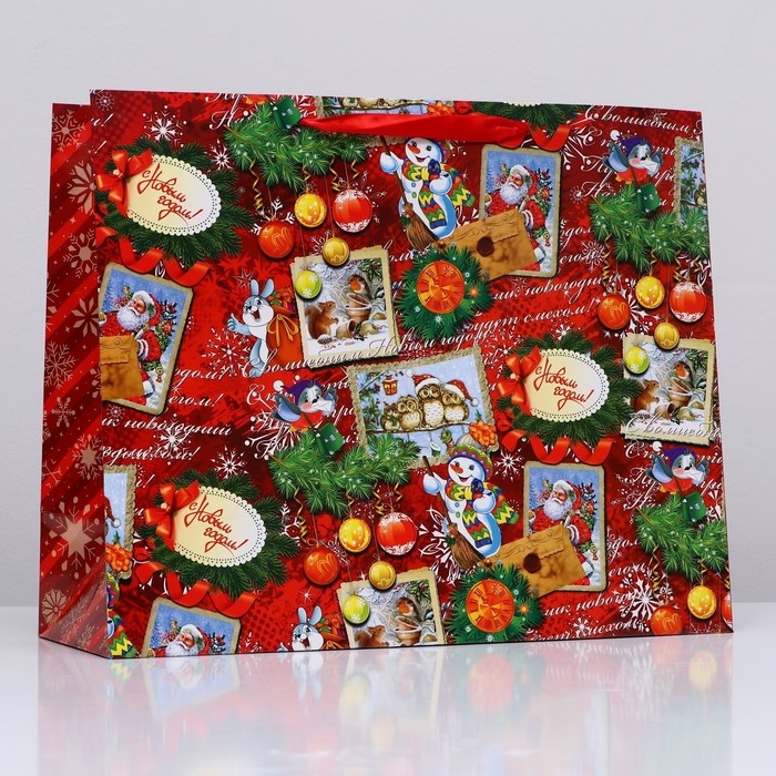 Новый год. Пакет ламинированный горизонтальный Новый год. Пакет ламинированный горизонтальный "Открытки",49 х 40 х 19 см.