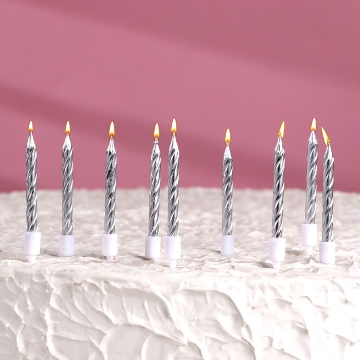 Набор свечи в торт  Набор свечи в торт "Спираль", 200шт, 5 см, серебряный металлик