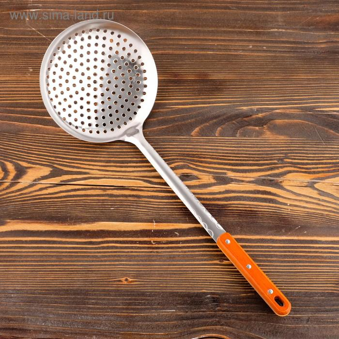 Шумовка для казана узбекская 48см, диаметр 17см, с деревянной ручкой Шумовка для казана узбекская 48см, диаметр 17см, с деревянной ручкой