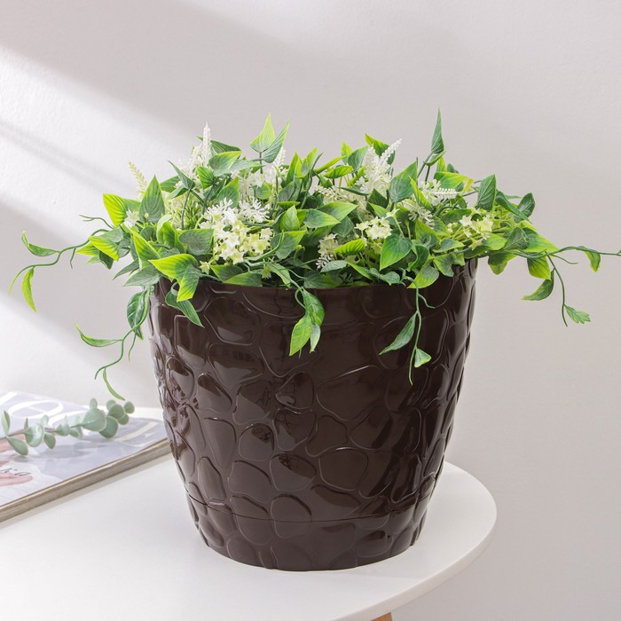 Горшок с поддоном «Камешки», 8 л, цвет шоколадный Горшок с поддоном «Камешки», 8 л, цвет шоколадный