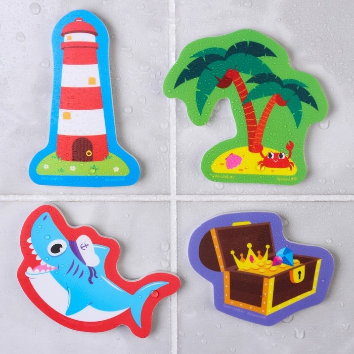 Набор игрушек для ванны Набор игрушек для ванны "Пираты"8 штук с сеткой + сачок, Крошка Я