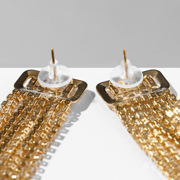 Серьги висячие со стразами «Голливуд» прямоугольник, 8 рядов, цвет белый в золоте, 12 см Серьги висячие со стразами «Голливуд» прямоугольник, 8 рядов, цвет белый в золоте, 12 см